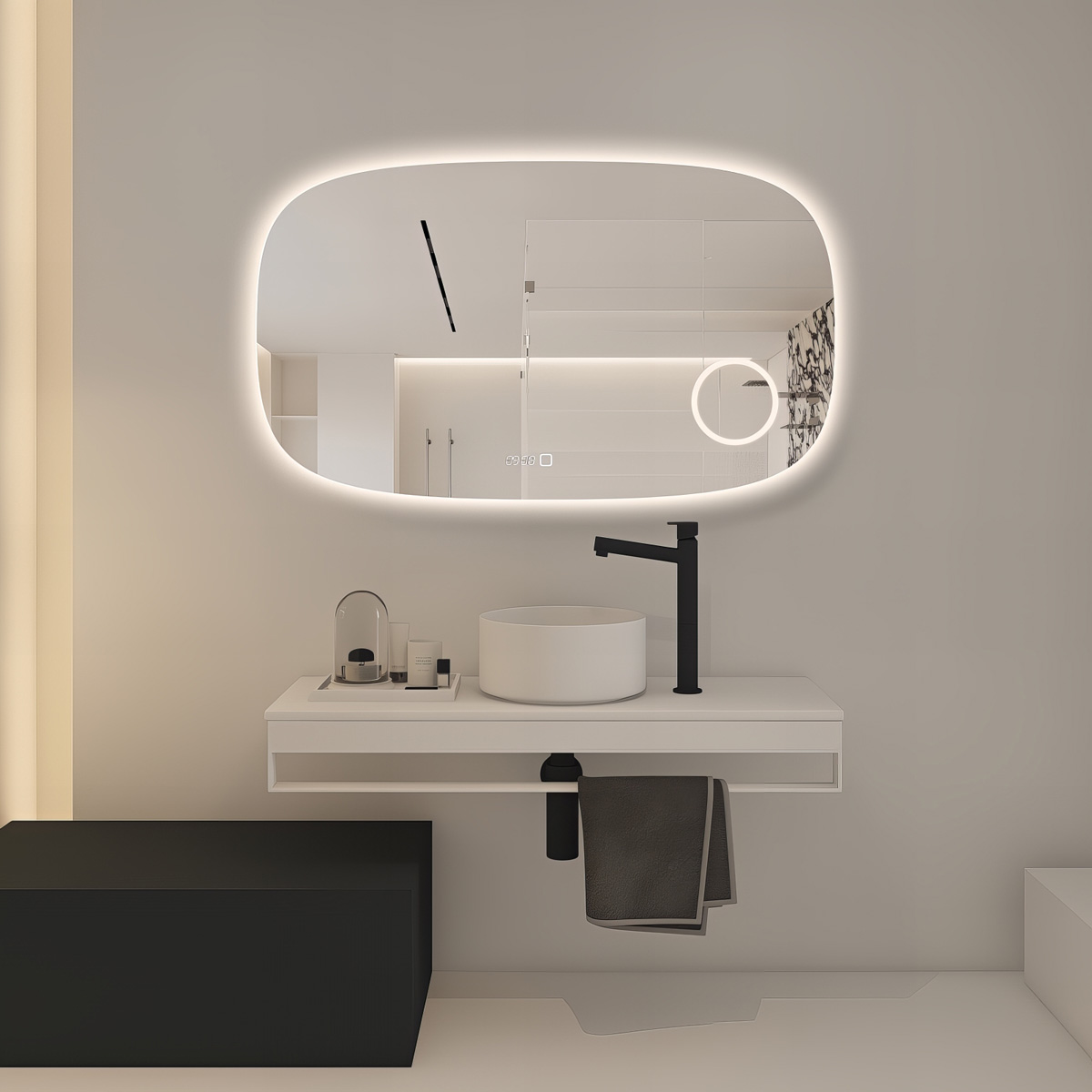 Saniclear Shave Deens ovale spiegel 120x70cm met verlichting, verwarming en vergrootglas