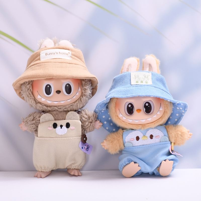 Miumi - Set: Applique Bucket Hat + Animal Dungaree Poppenkleding - 17 cm (Diverse ontwerpen)