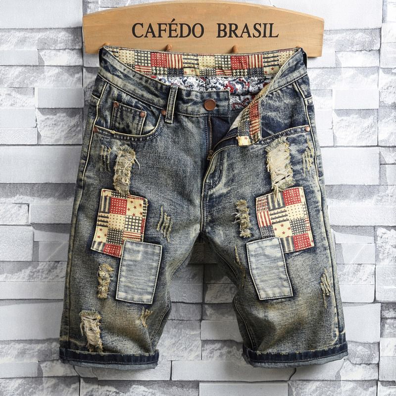 Denimic - Mid Rise Washed Distressed Denim Shorts