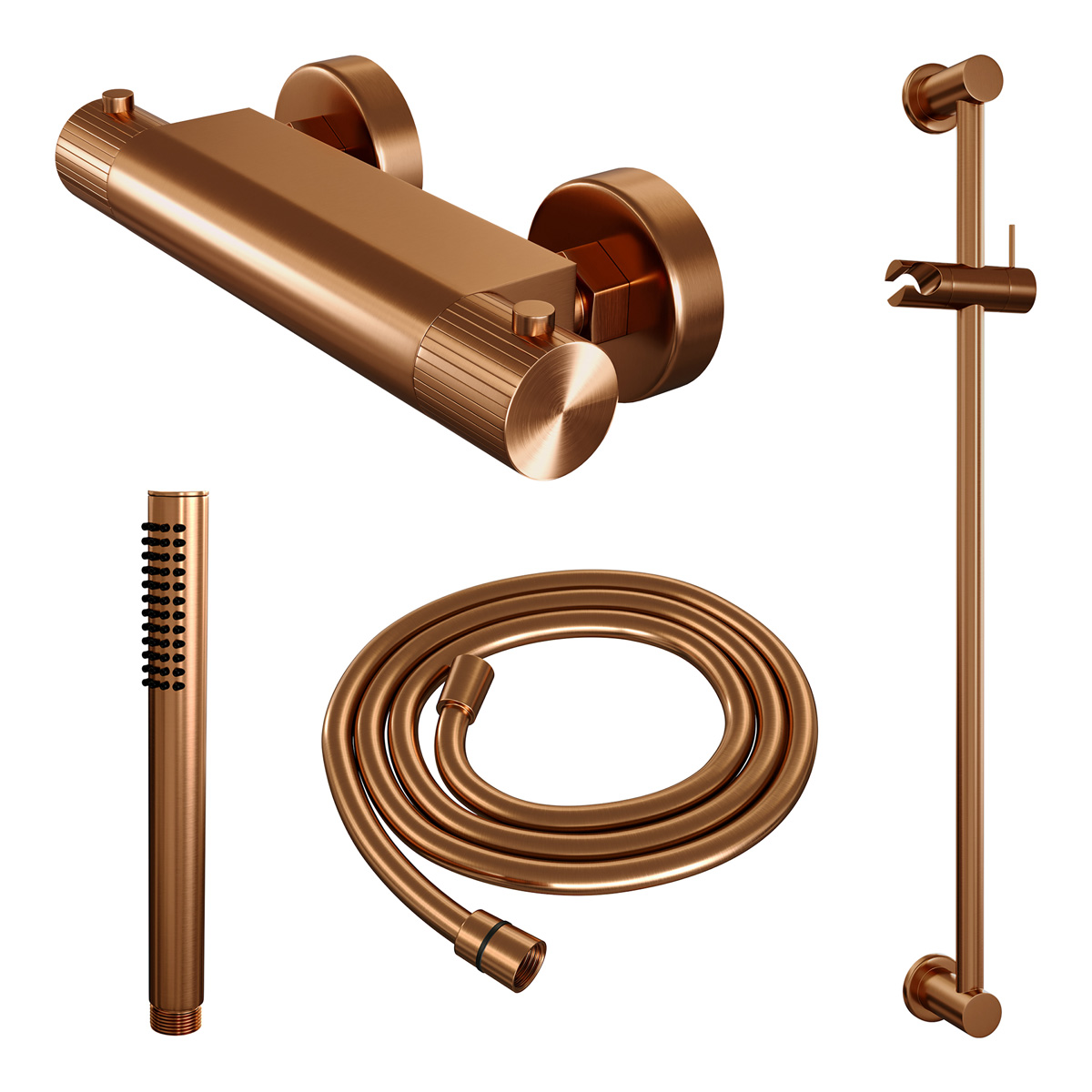Brauer Stripe thermostatische douchekraan met glijstang en staafhanddouche koper geborsteld PVD