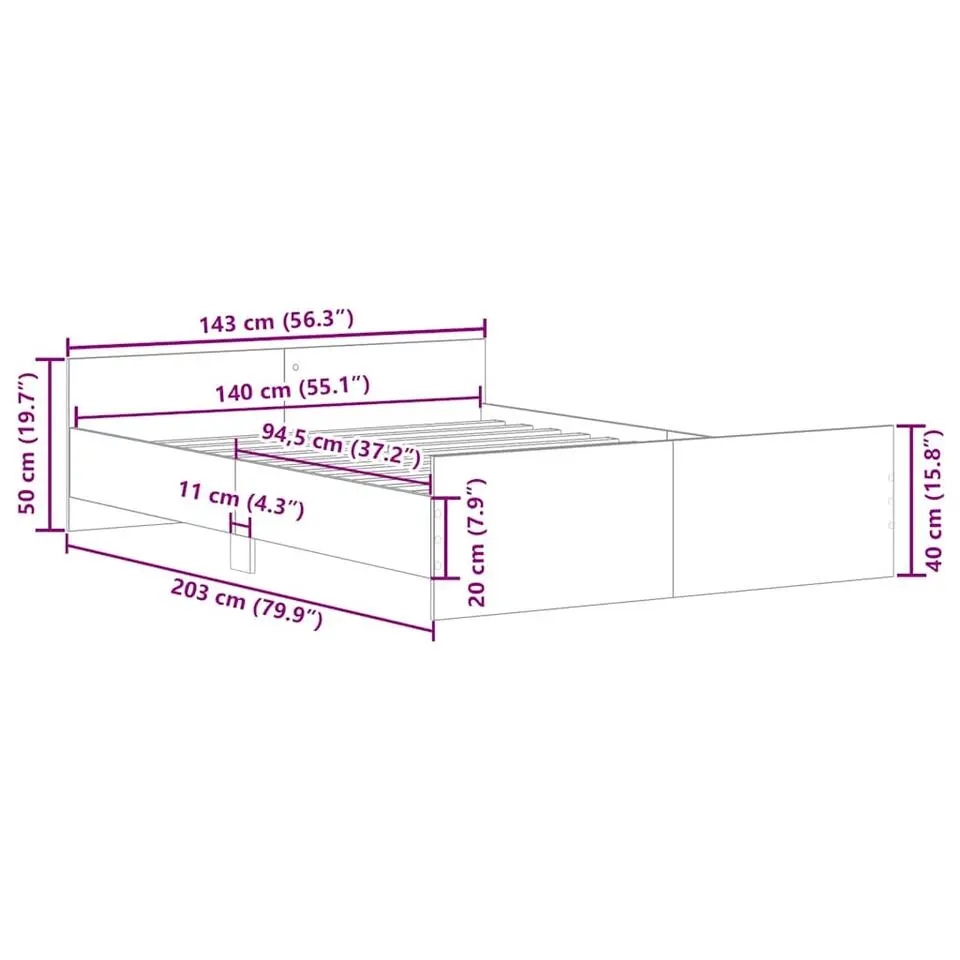 vidaXL - Bed frame met hoofd- en voeteneinde - Wit - 140x200 cm