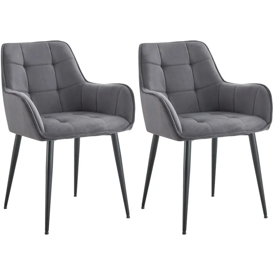 CLP Set van 2 Eetkamerstoel Ferndale zwart Frame - Fluweel - donkergrijs