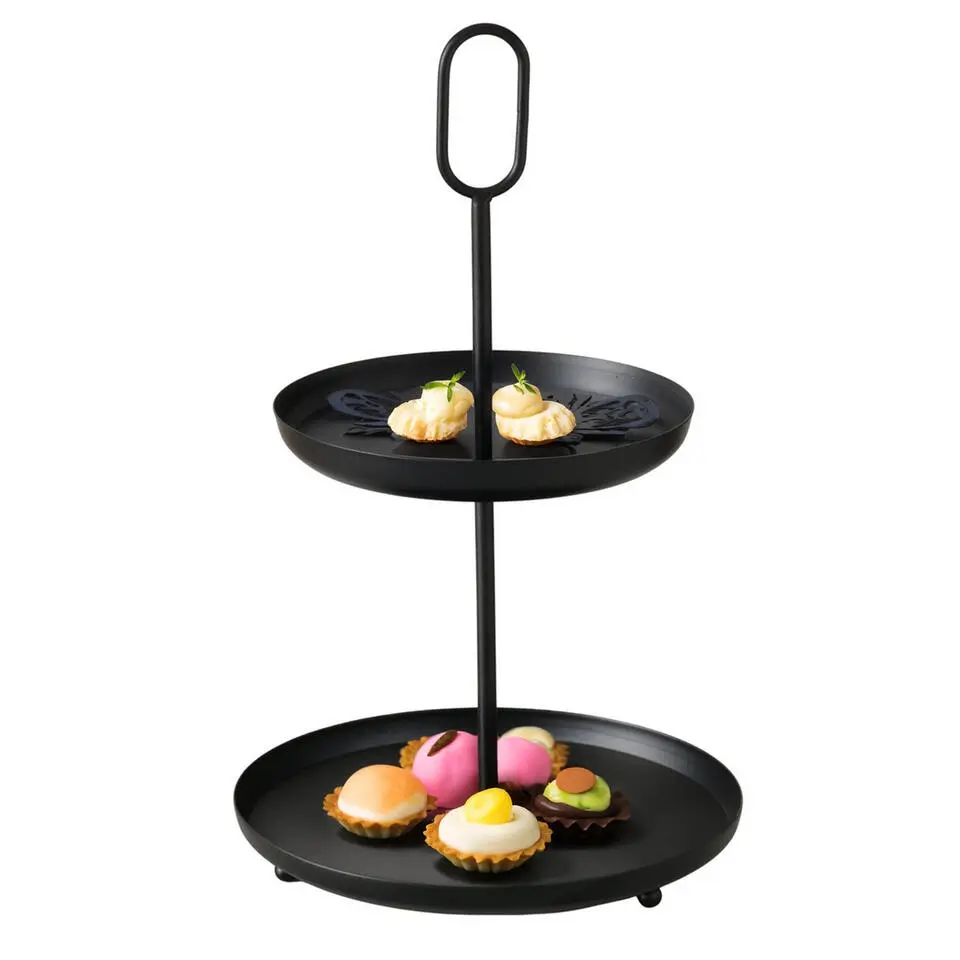 Boltze Etagere 2-laags - zwart - RVS - H34 cm - Hightea/tapas