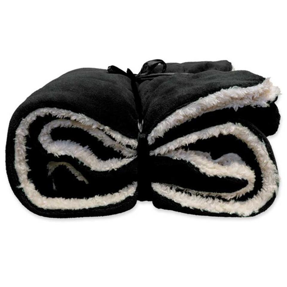 Unique Living - Lars coral fleece/suede plaid 150x200cm black