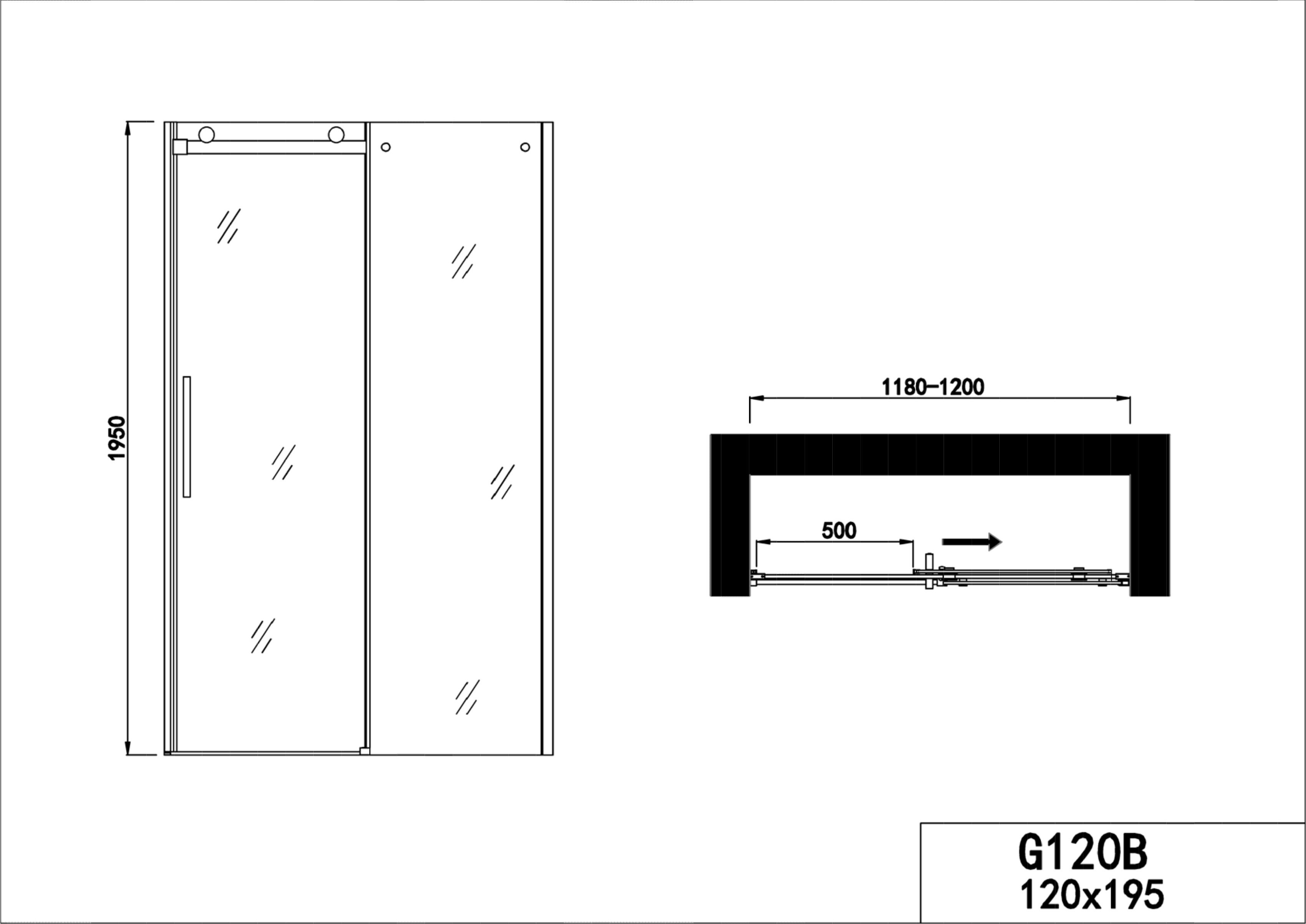 Badstuber Rollo zwarte douchedeur schuifdeur 120x195cm