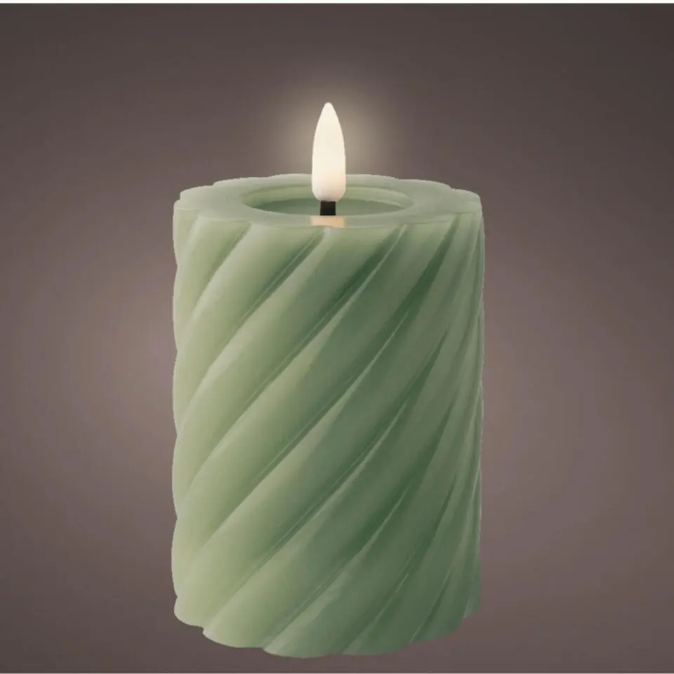 Lumineo Luxe LED kaars - groen - D7,5 x H12,3 cm - timer