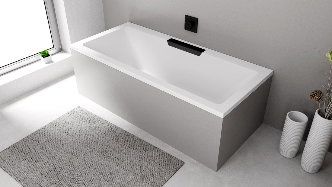 Polysan Monolith Cascata half vrijstaand bad met zwarte waterval uitloop 185x85cm