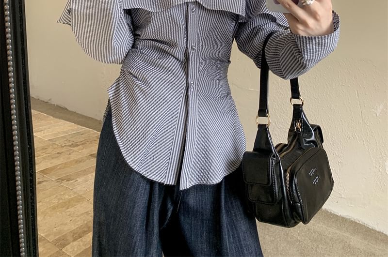 haruokiea - Blouse met lange mouwen, strepen en split aan de achterkant