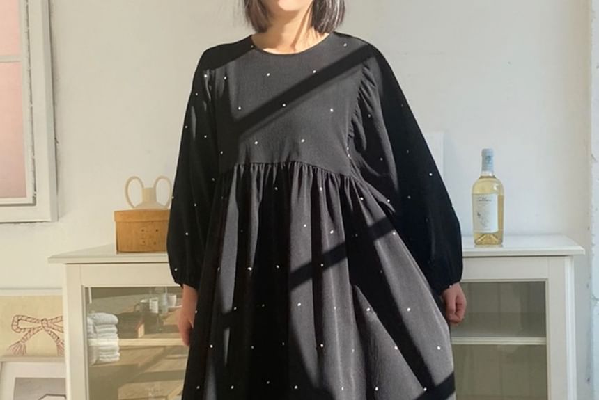 Chubby Girl - Midi-jurk met lange mouwen en stippen, losvallend