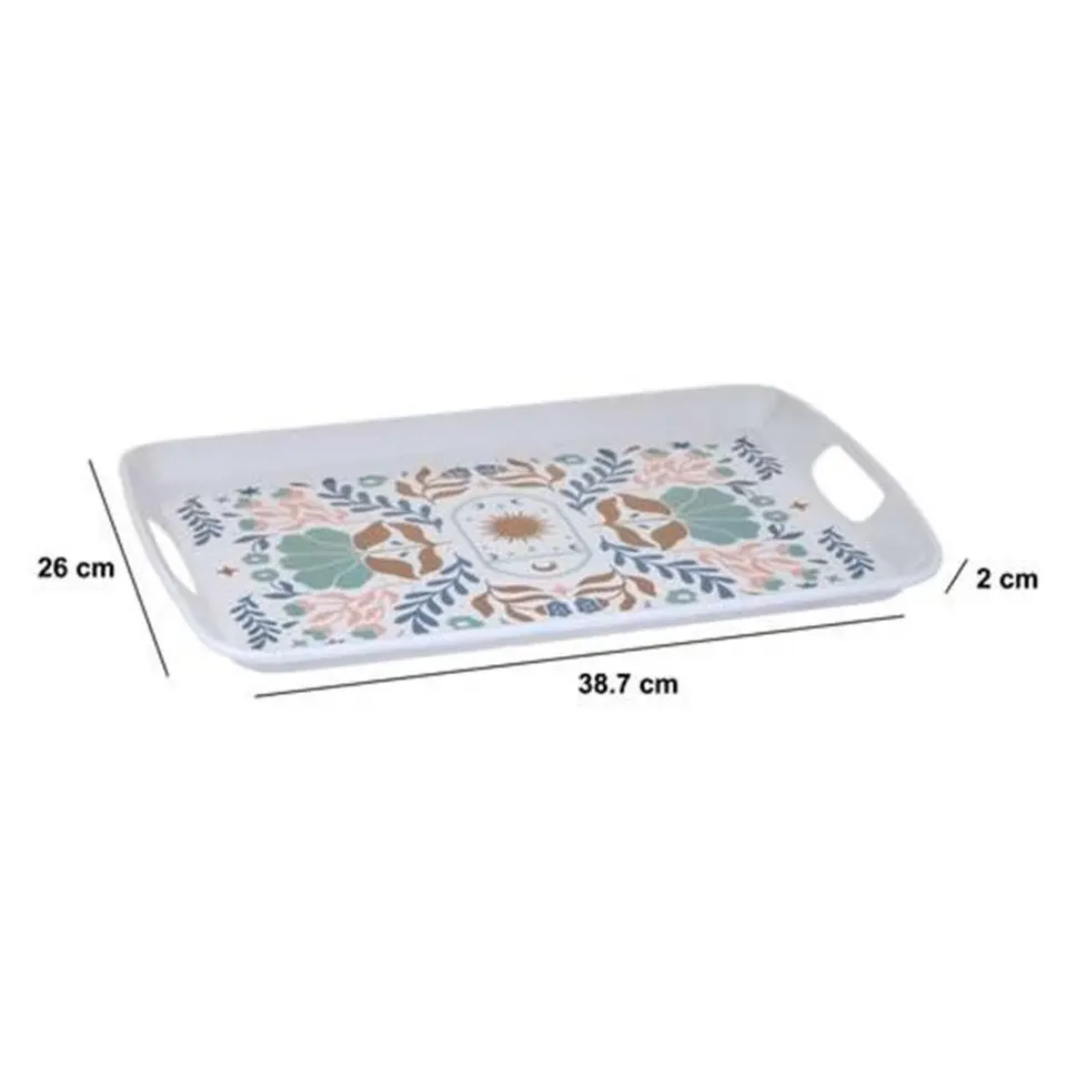 5Five Design dienblad van melamine - 39 x 26 cm - flowers print wit