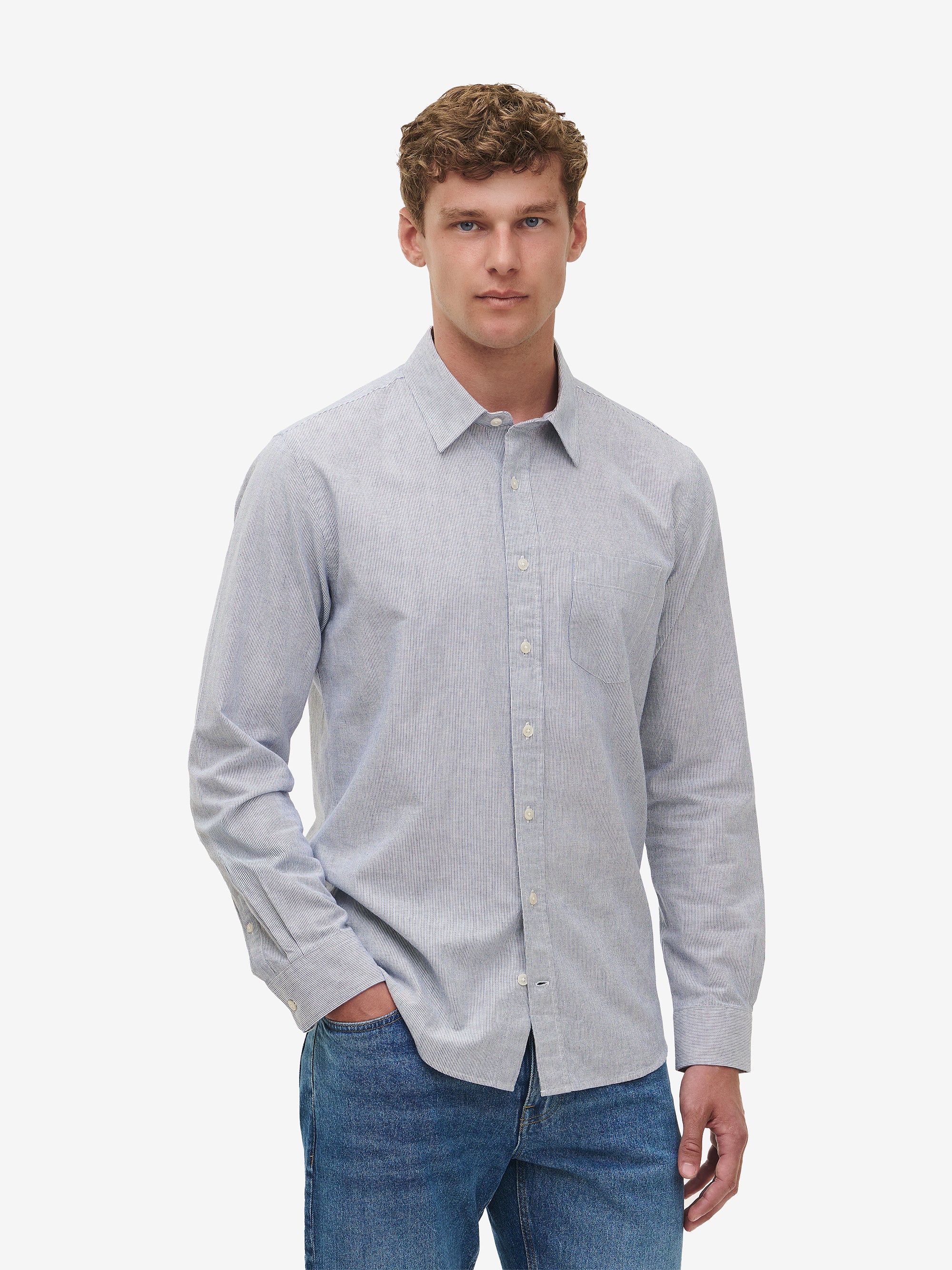 Brookvale Fine Stripe Cotton SH01008-BLU