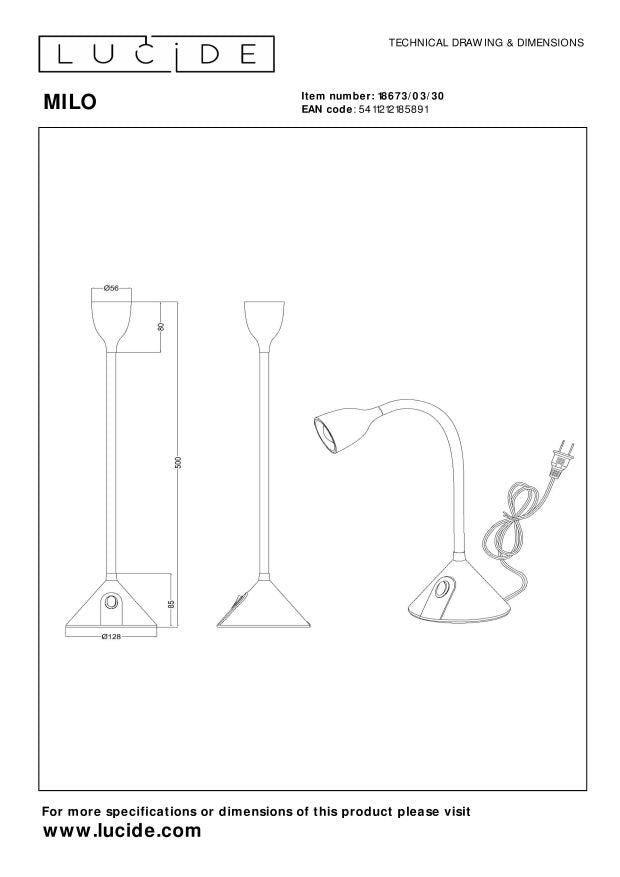 Lucide MILO Bureaulamp - Zwart