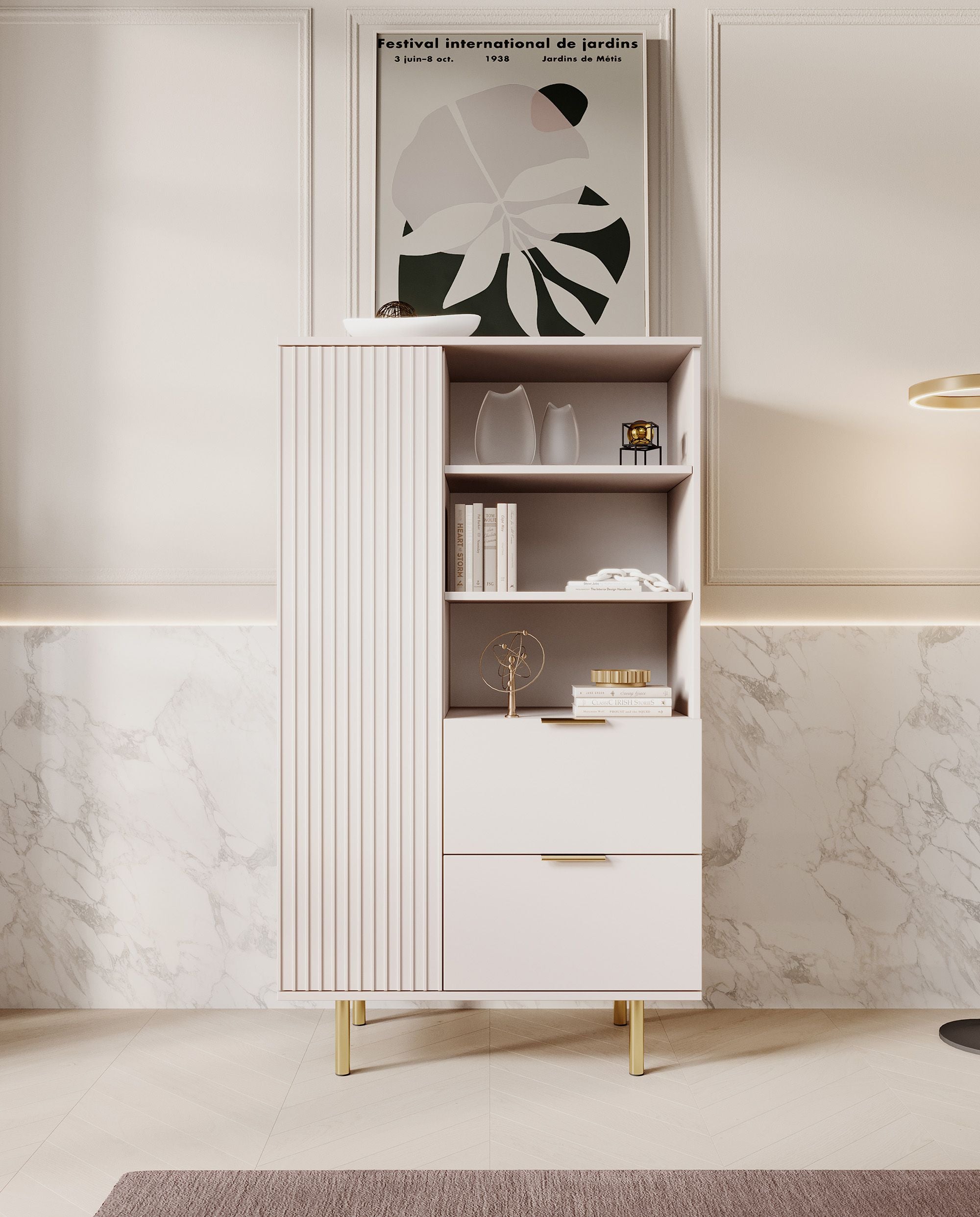 Meubella - Vitrinekast Nicola - Beige - 80 cm - Laag
