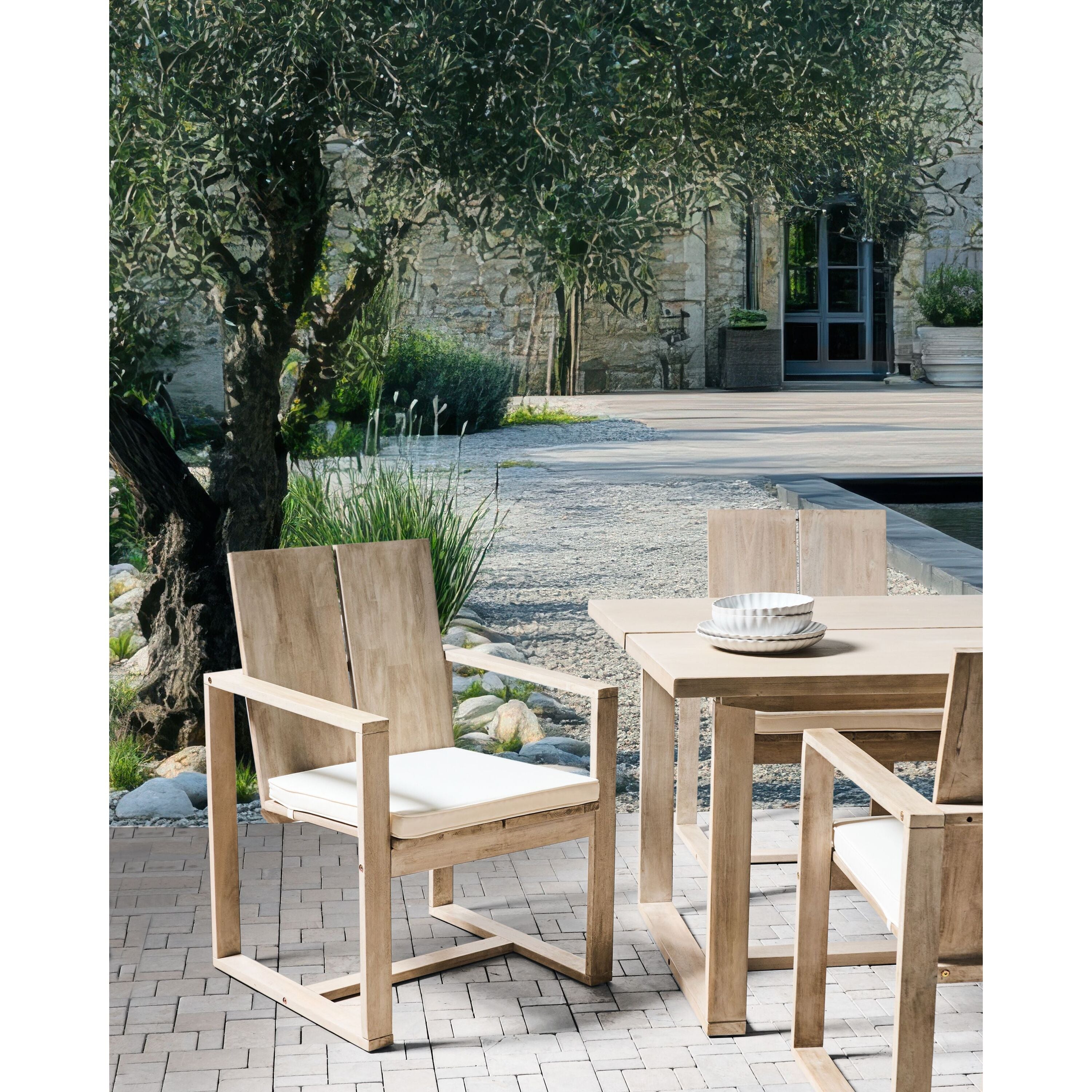 Beliani - AZZANELLO - Tuinstoel set van 2 - Gebroken wit - Acaciahout