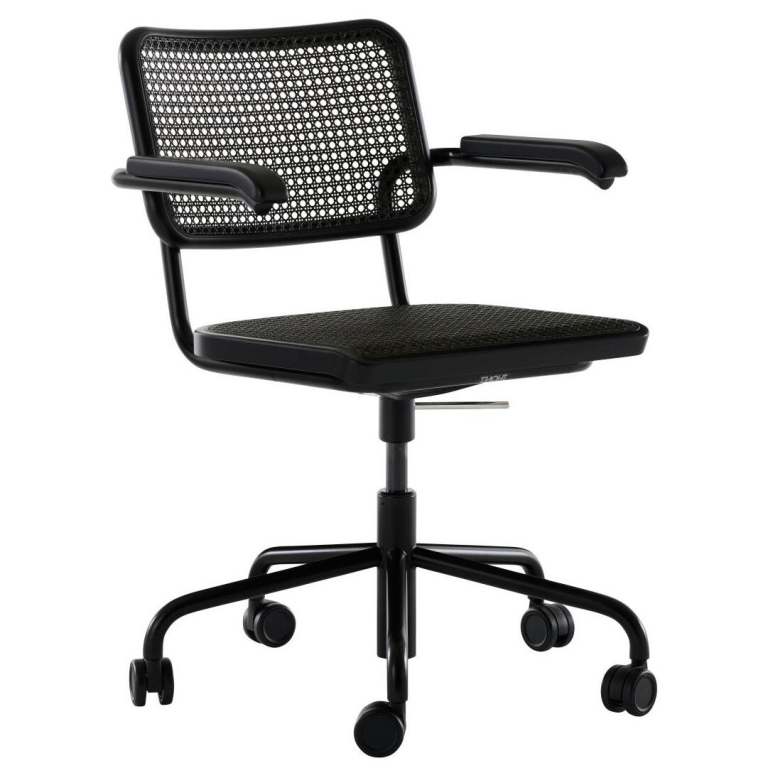 Thonet S64 VDR bureaustoel gevlochten riet, zwart, zwart onderstel