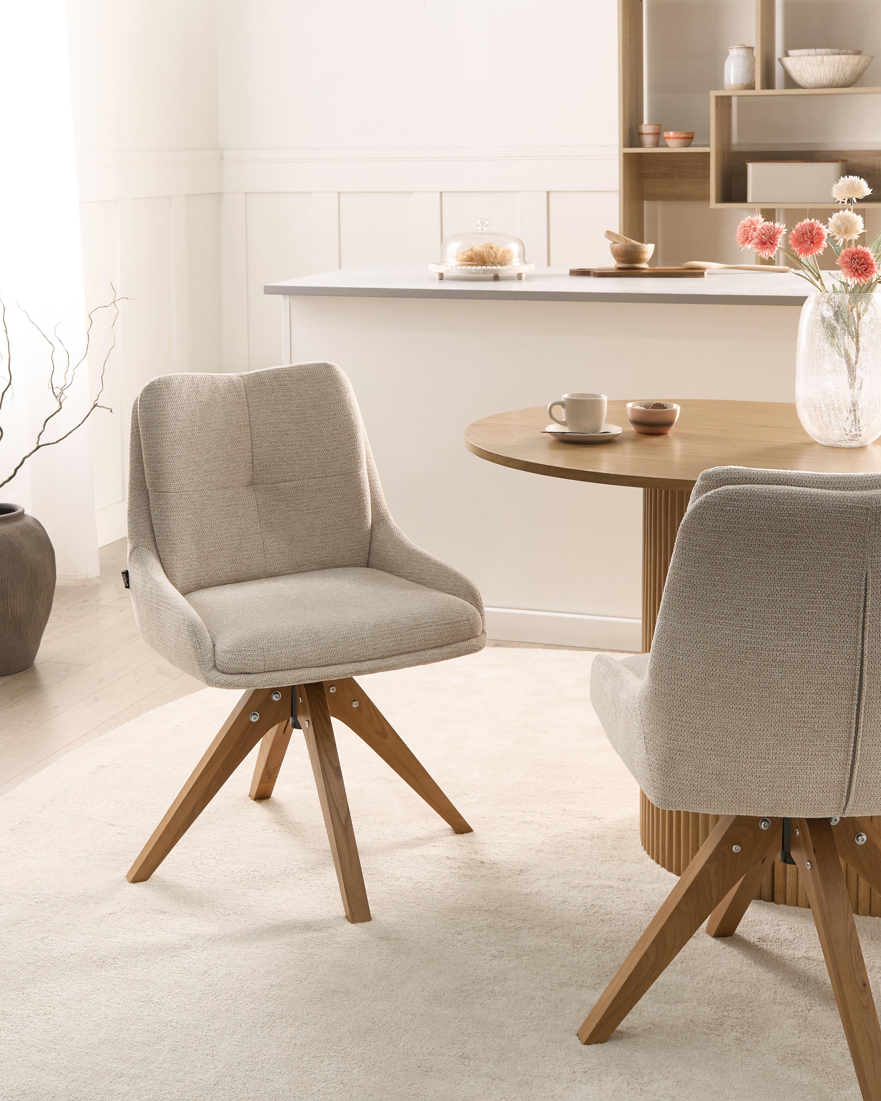Set van 2 eetkamerstoelen draaibaar DORRIS Stof Lichtbeige