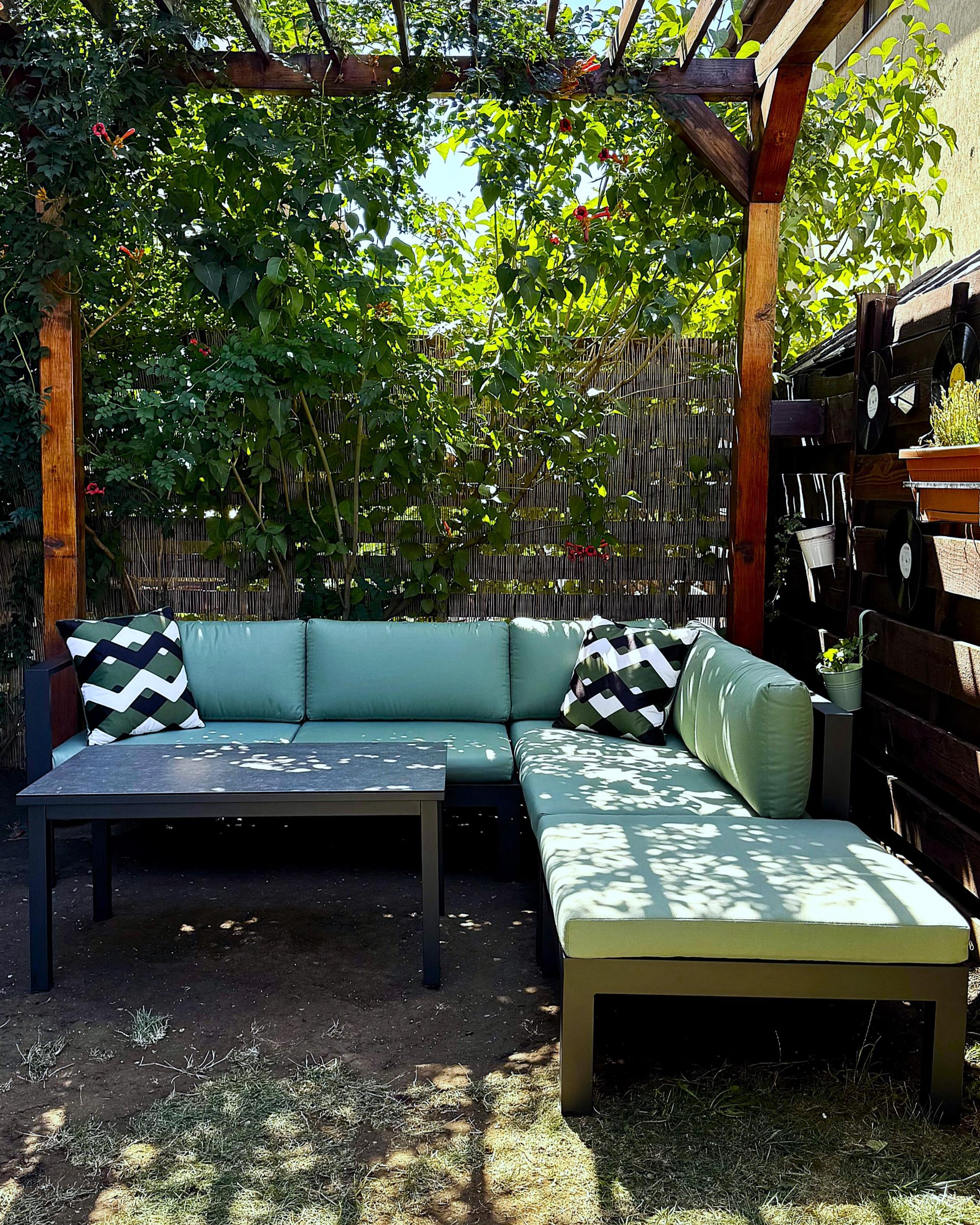 Tuin hoekloungeset met tafel 5-zits MESSINA linkszijdig Metaal Groen