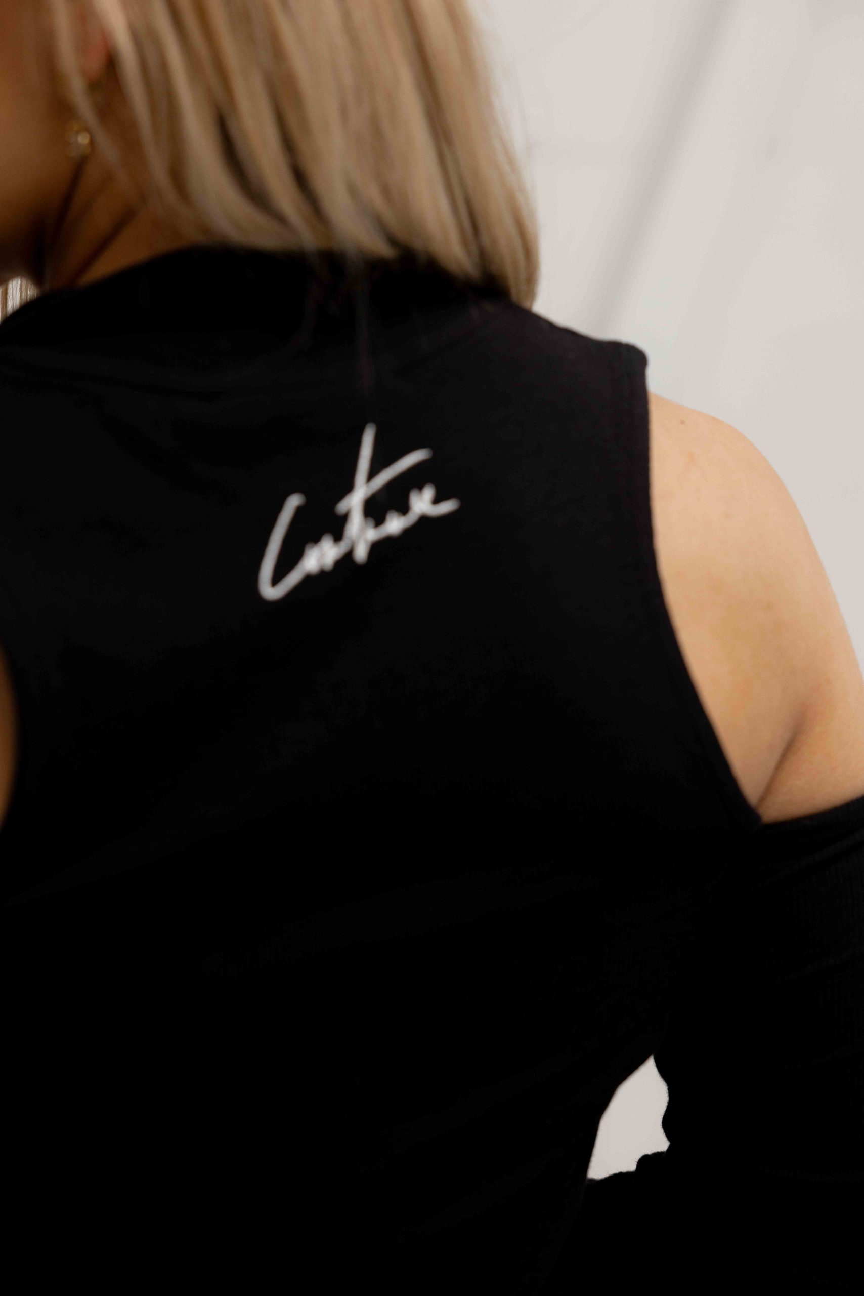 Couture Club Collar Detail Ribbed Mini Jurk Dames Zwart