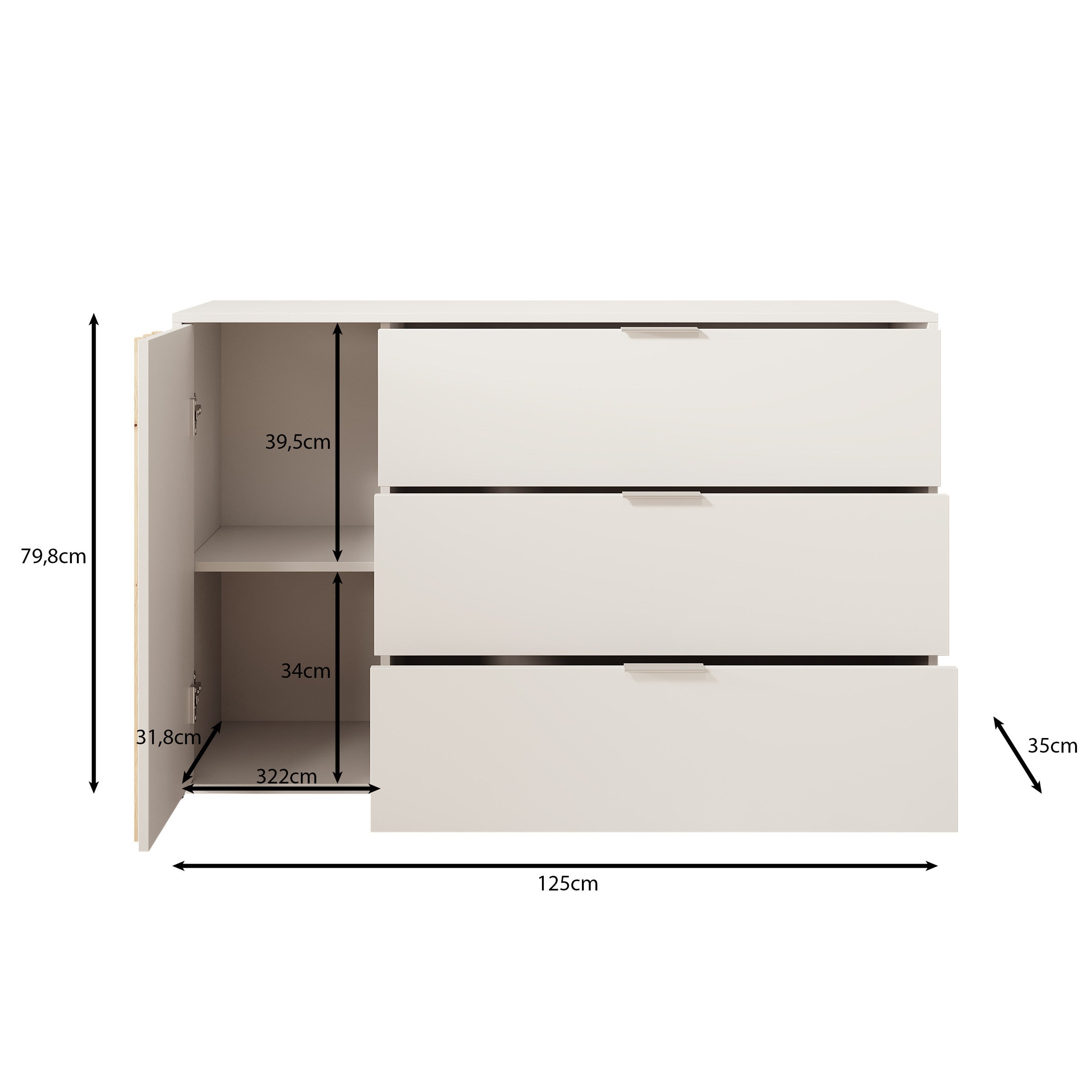 Meubella - Dressoir Franklin - Wit - 125 cm