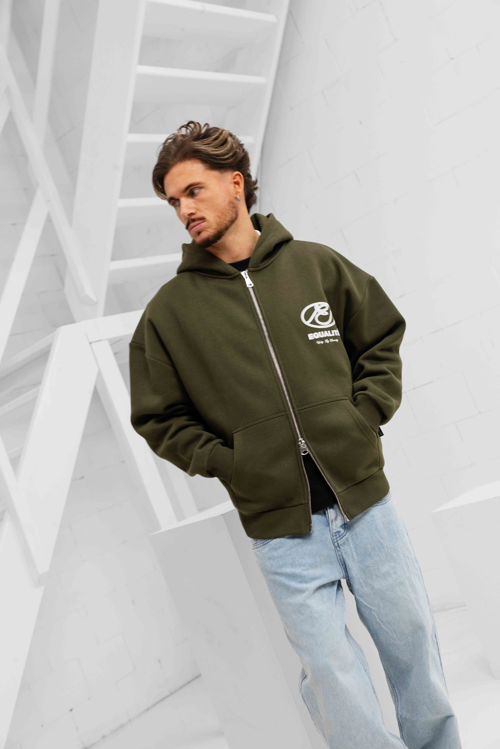 Equalité Arid Oversized Full Zip Hoodie Heren Donkergroen