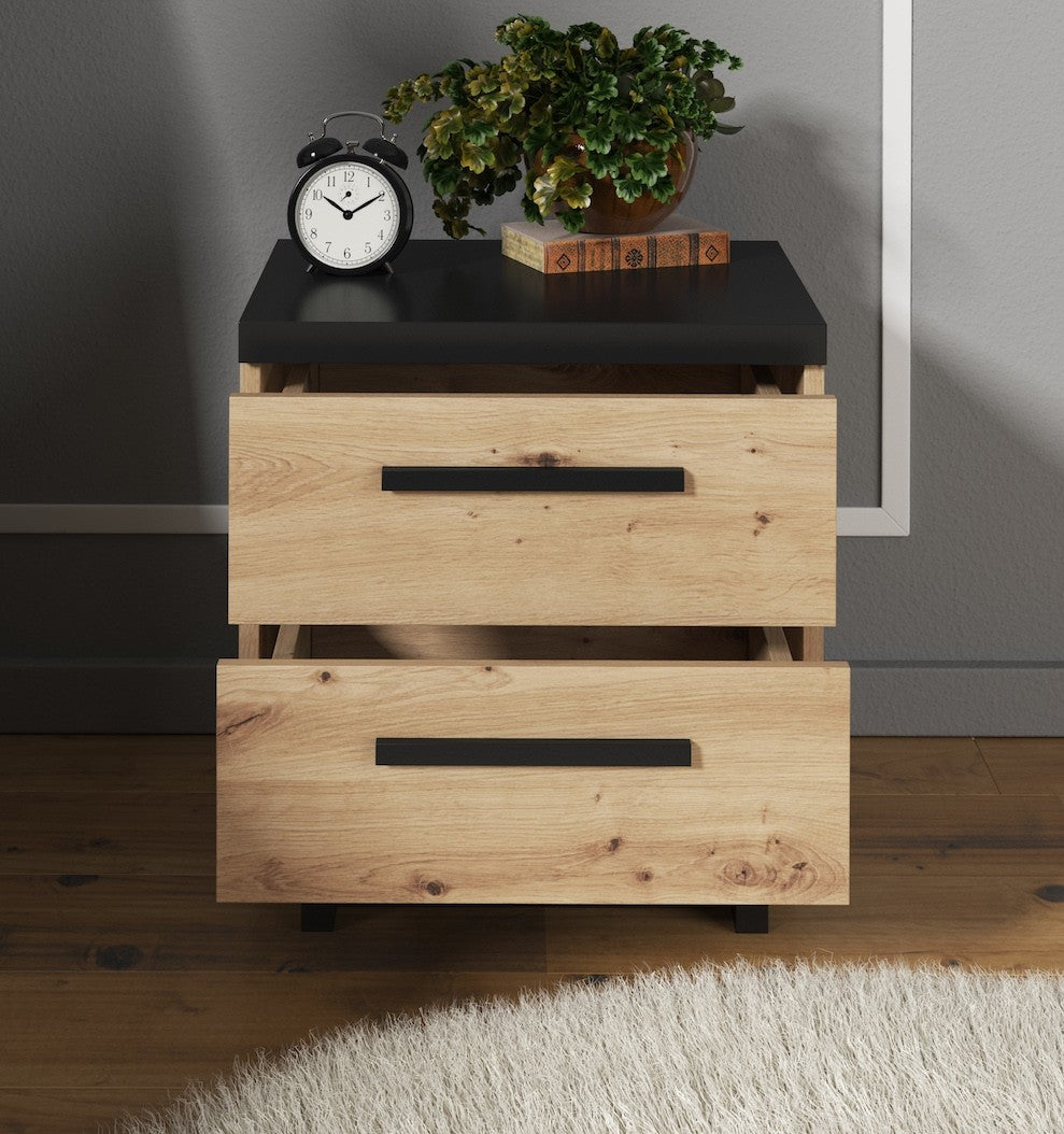 Meubella - Nachtkastje Incala - Eiken - Zwart - 45 cm