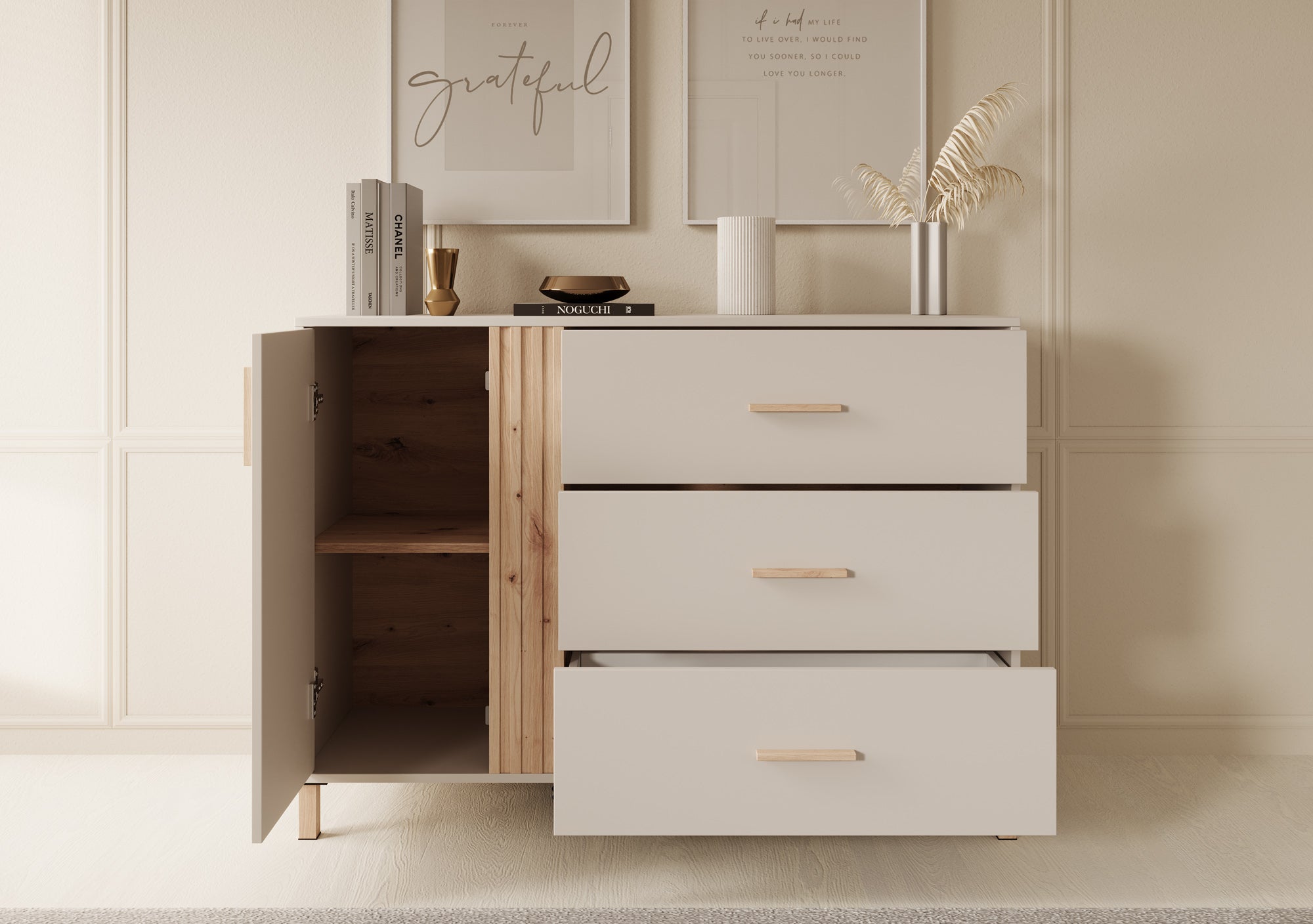 Meubella - Dressoir Bahia - Beige - 125 cm