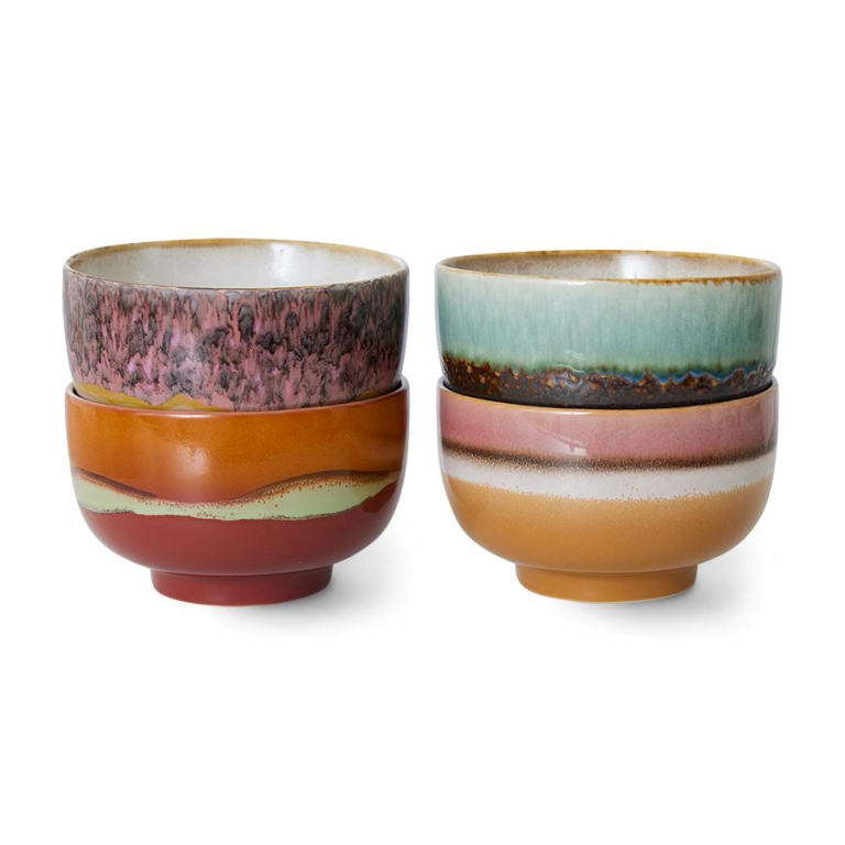 HKliving 70's Ceramic noodle schaal Ø13.5 set van 4 groovy