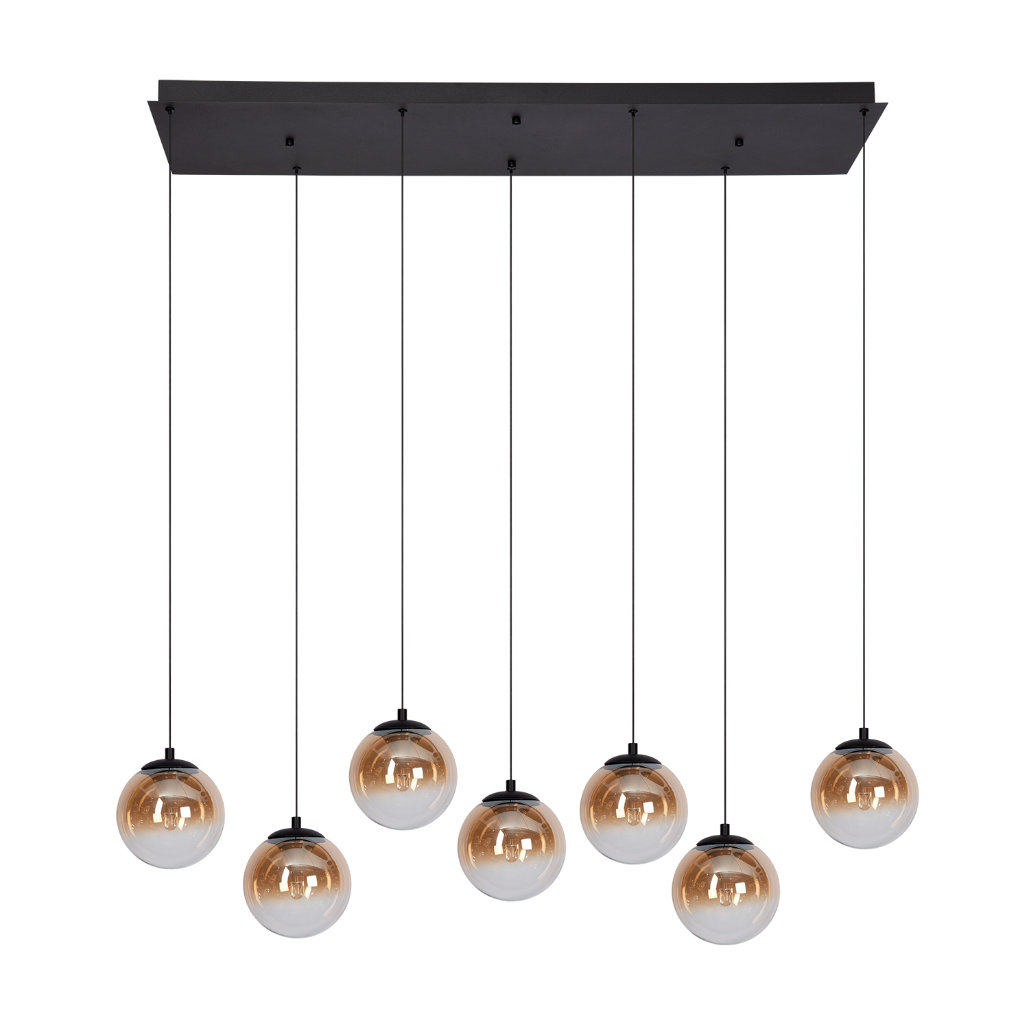 Atmooz Monza 7 Hanglamp â 120x40cm â Zwart â 7 Pendels â Amber & Smoke