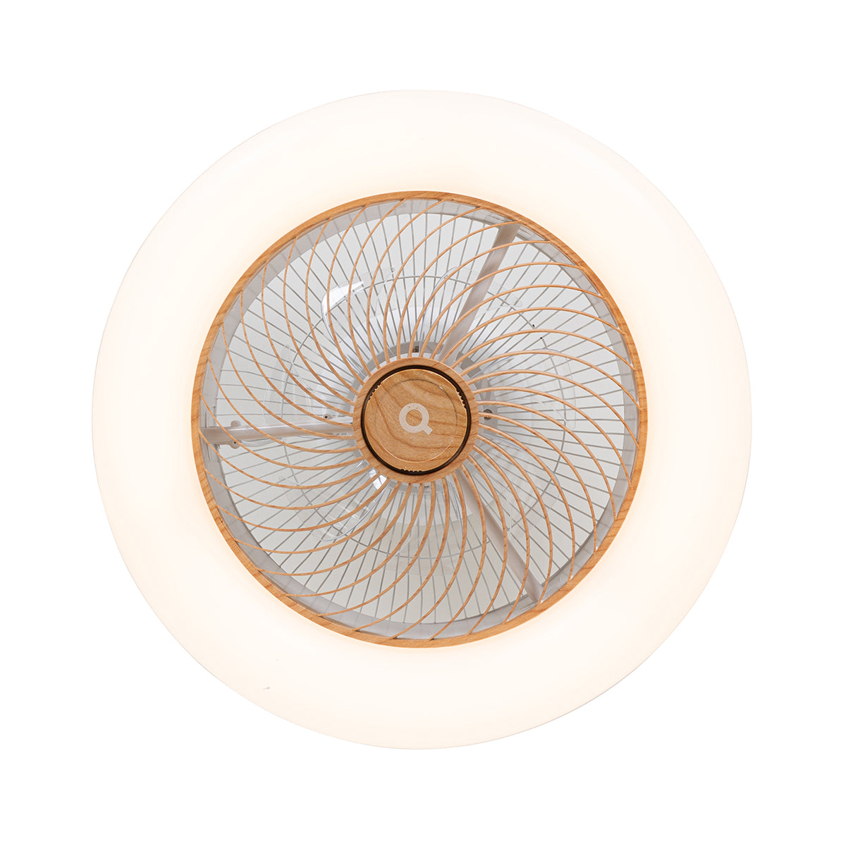 QAZQA Plafondventilator wit met hout print 55cm incl. LED dimbaar met