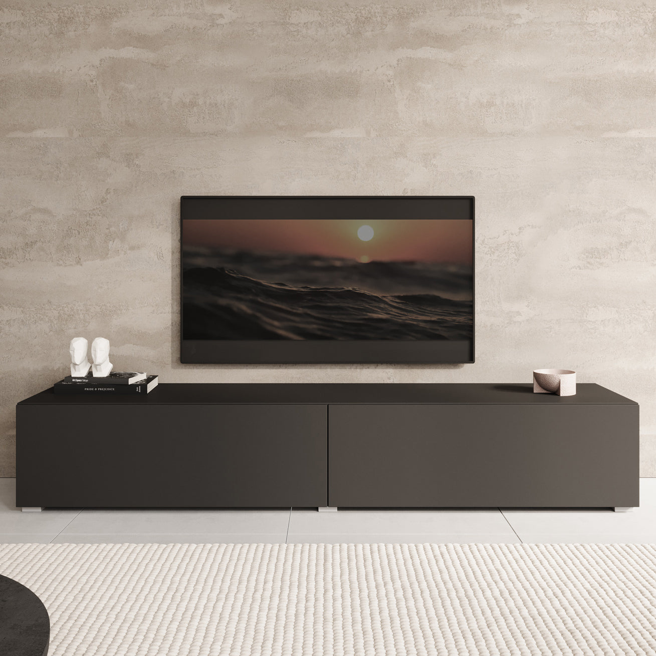 Palm - TV-Meubel - Mat zwart - 180x39x30 cm