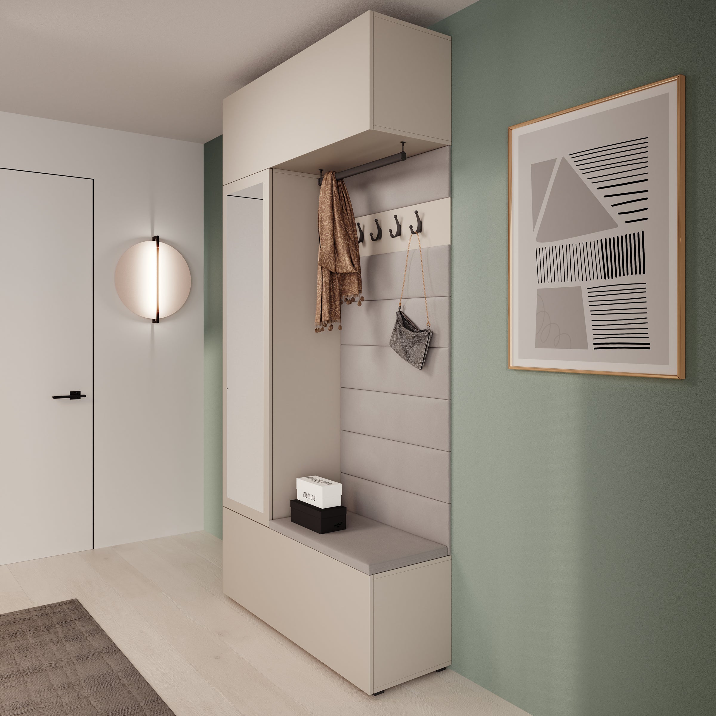Telora - Halkast met deur - Beige - 115x38x232 cm