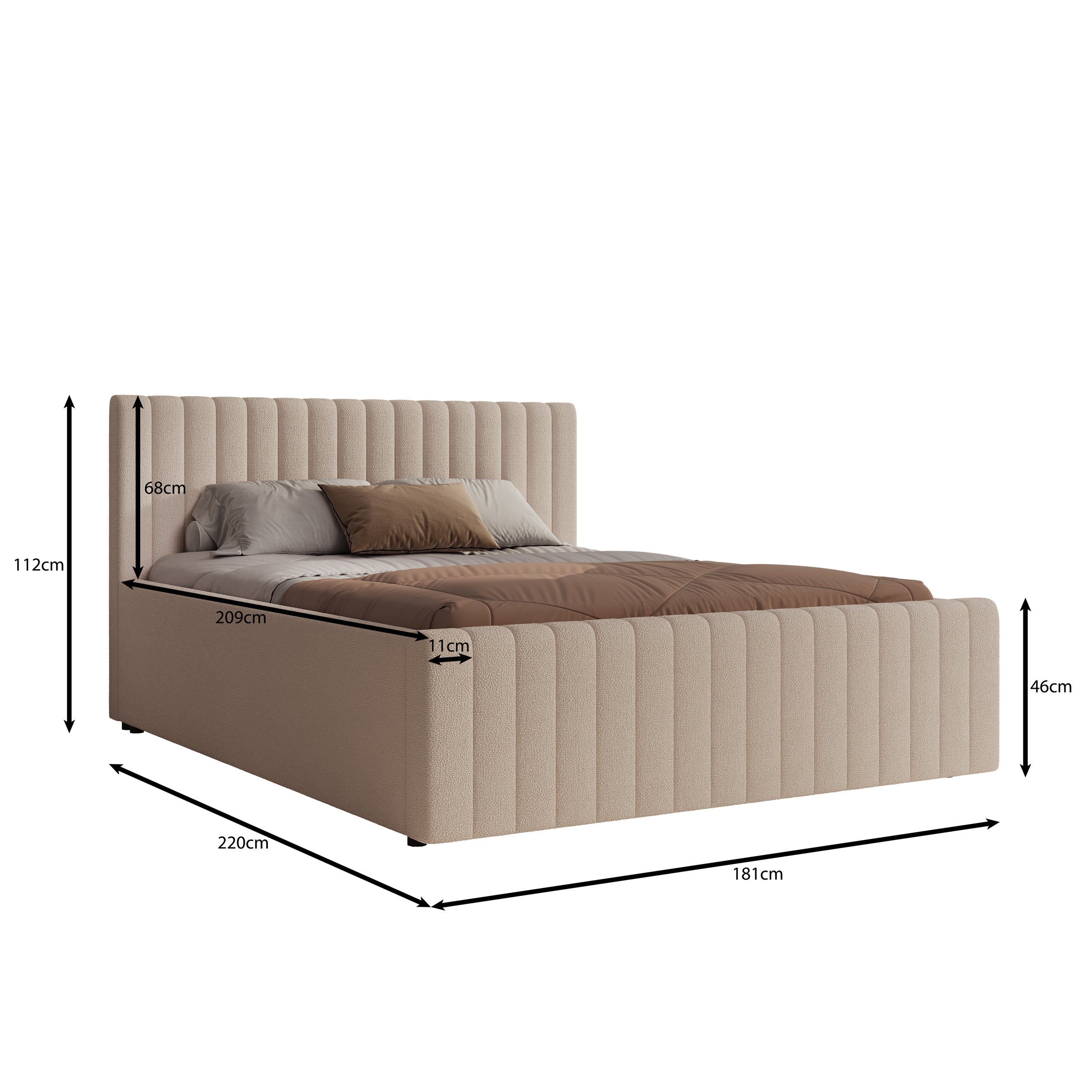 Bavira - Tweepersoonsbed met opbergruimte - Stof beige - 160x200 cm
