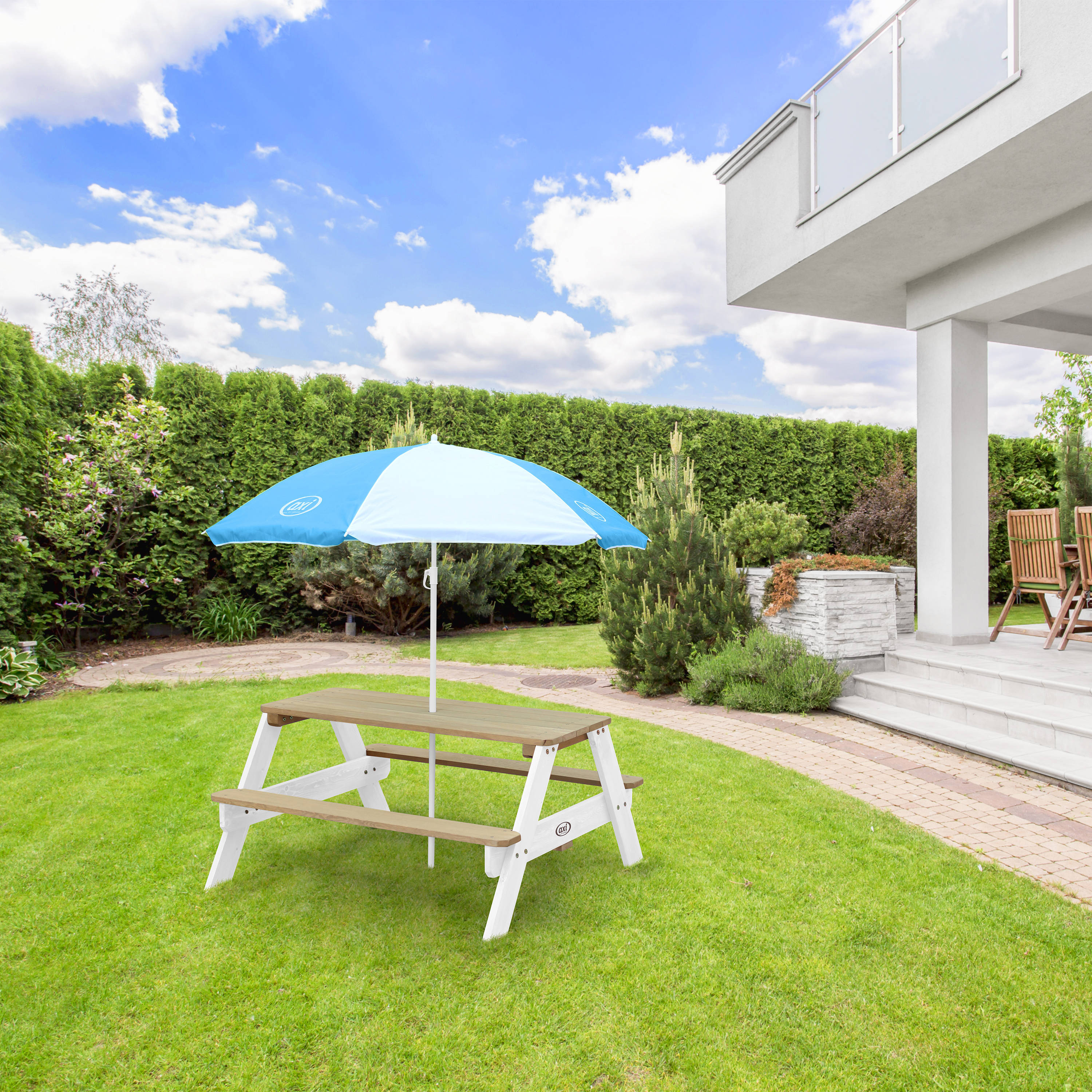 Axi Nick Picnic Table Brown/white - Umbrella Blue/white