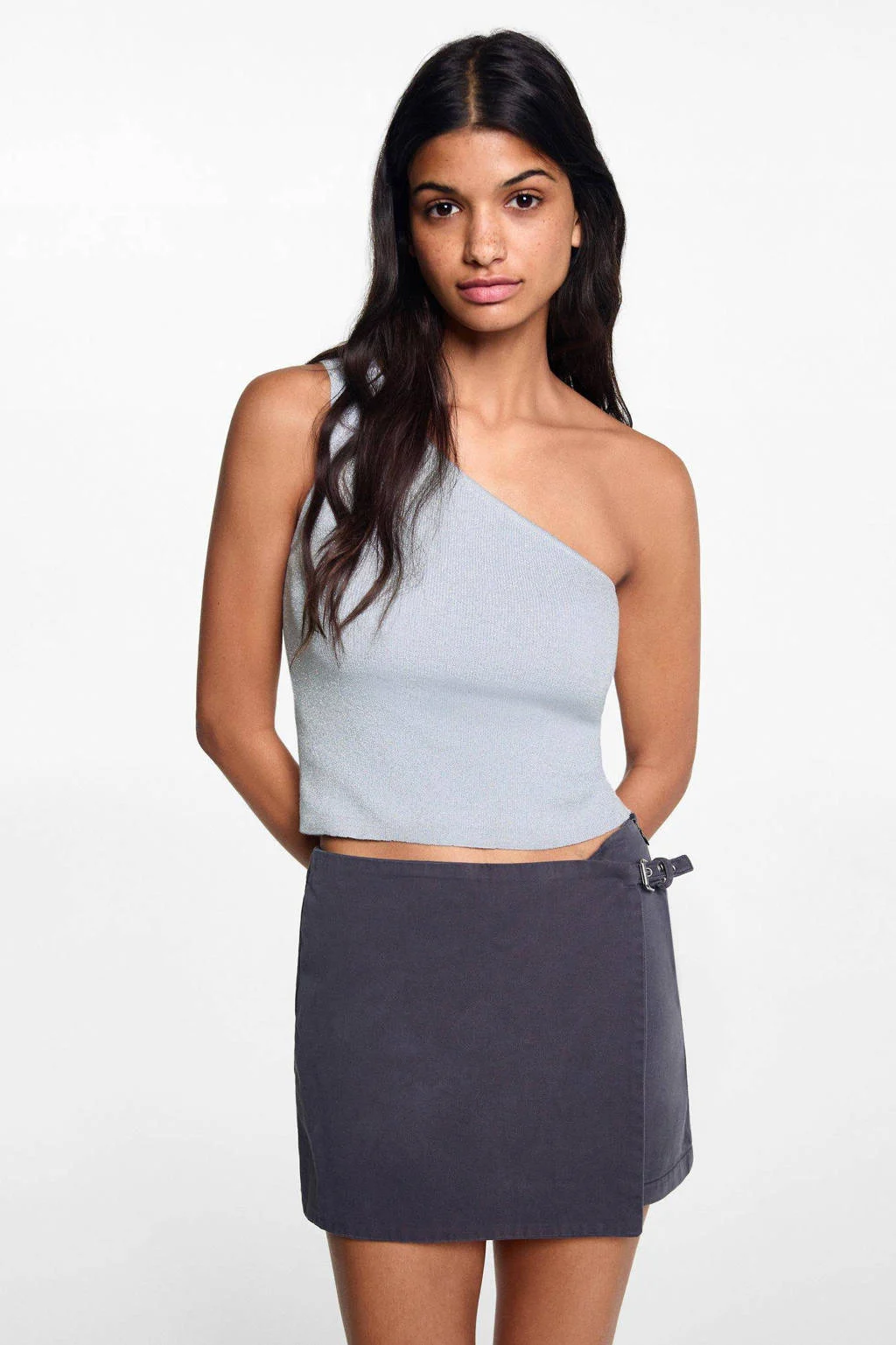 MANGO TEEN one shoulder top pastelblauw