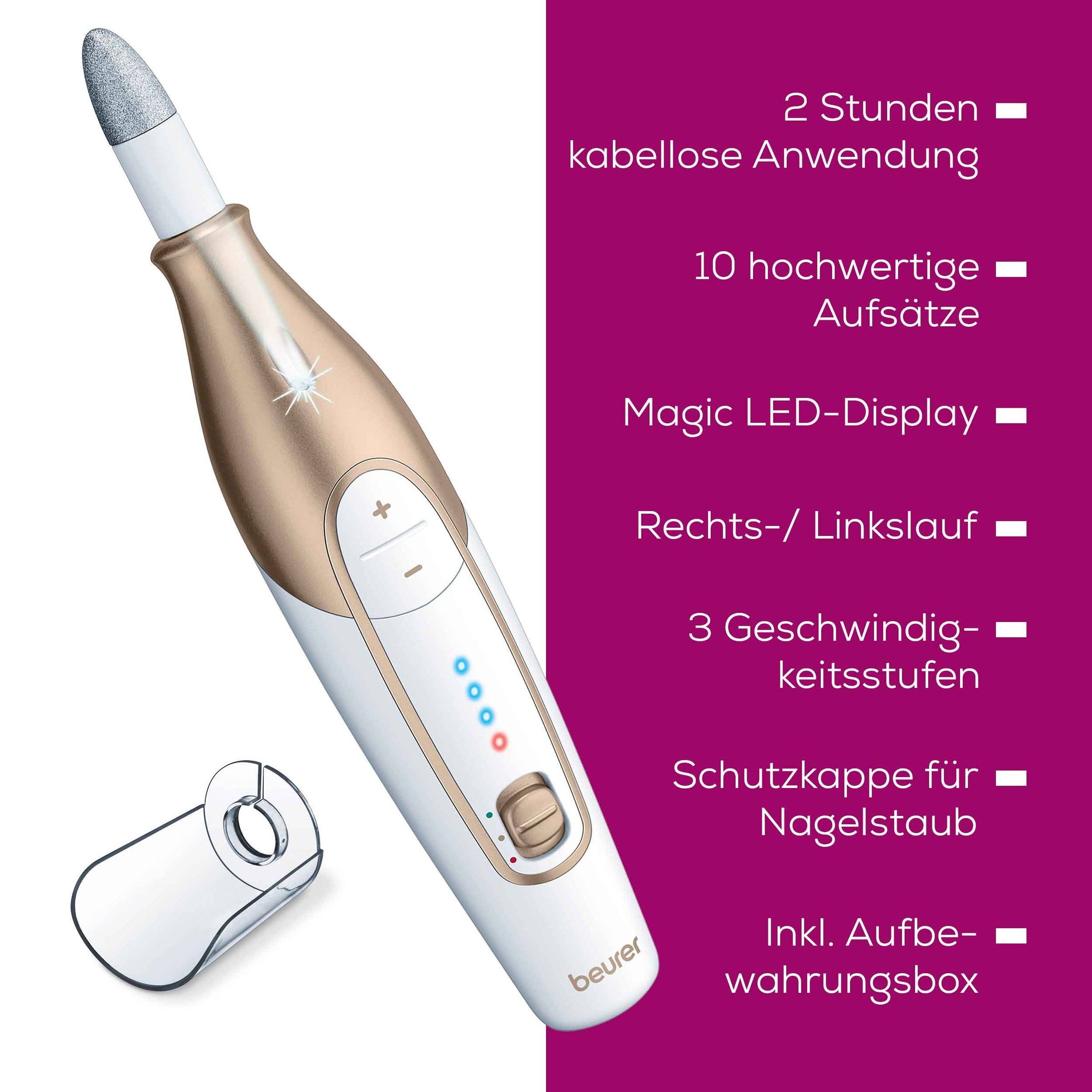 BEURER Maniküre-Pediküre-Set »MP 64 elektrische Nagelfeile mit Akku für kabellose  Maniküre« Mit 10 Aufsätzen für professionelle Maniküre und Pediküre zuhause
