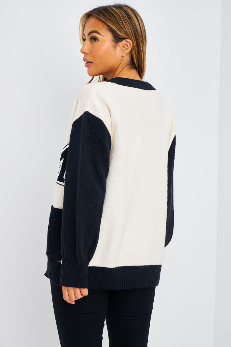 Gilet en mailles écru et noir