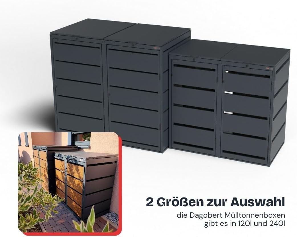 Dagobert Mülltonnenbox 4er für 240 Liter Mülltonne | verzinkter Stahl | robuste Mülltonnenverkleidung | Müllbox, Müllhaus | verwendbar als Paketbox | Box für Mülltonnen (240 L - 4er)