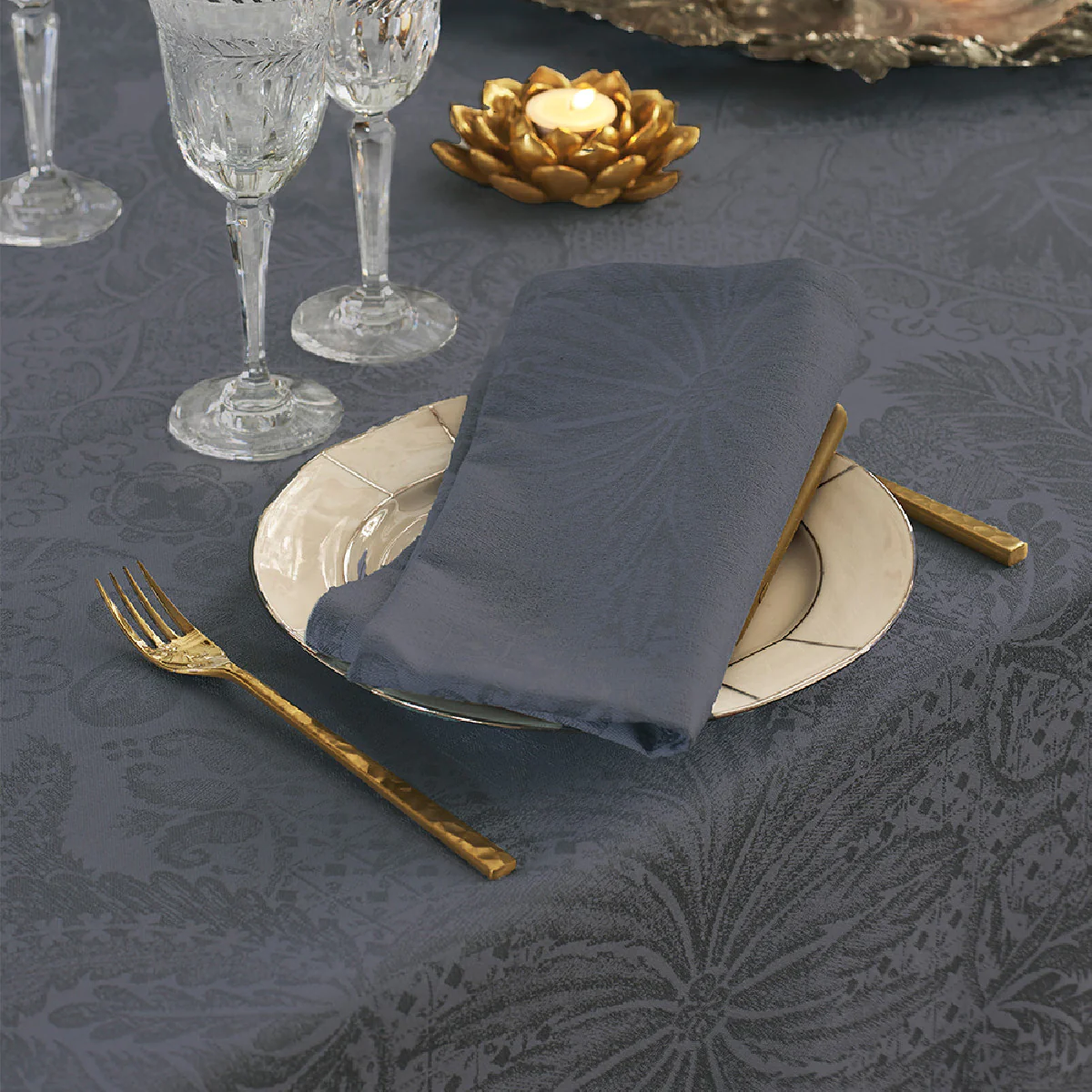 Nappe enduit imperméable pur coton gris 175x175 Garnier Thiebaut