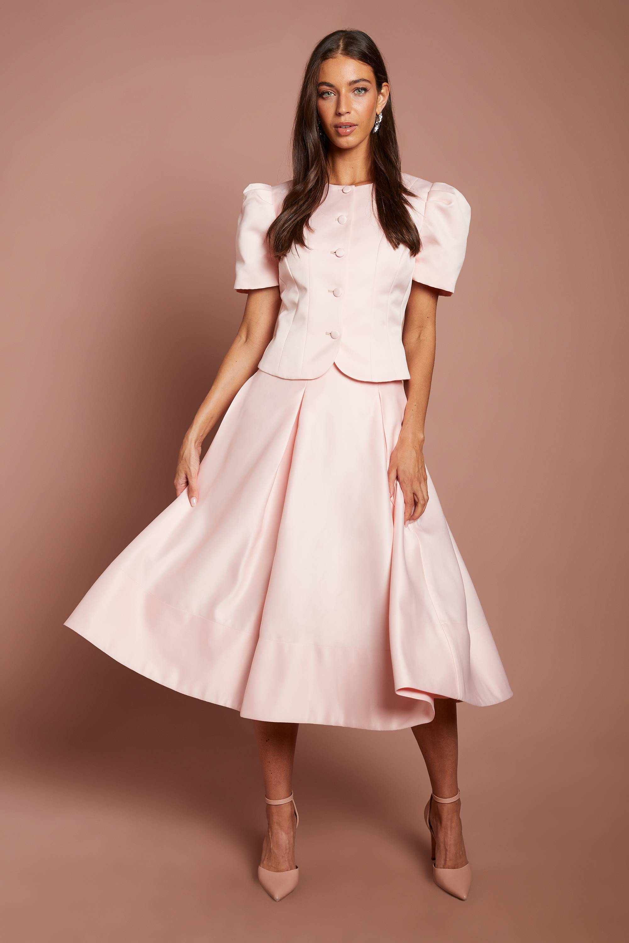 Coast Jupe Midi Évasée En Satin À Plis Sur Le Devant