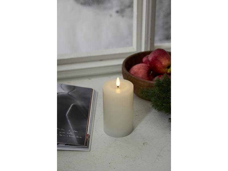 Star Trading LED-Kerze Flamme Flow, Ø 7.5 x 15 cm, Weiss Künstliche Kerze mit beweglicher Flamme