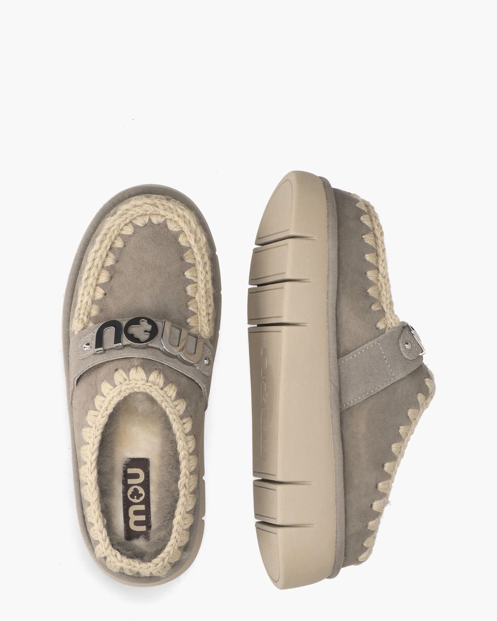 Mou Bounce Clog Metal Logo Taupe Damesslippers