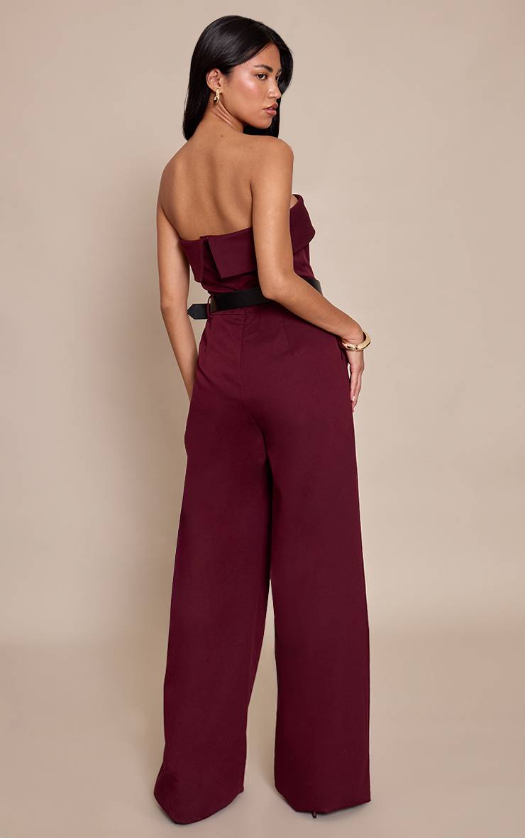 Prune Combinaison-pantalon Large À Bandeau Ceinturée En Tissu Tissé