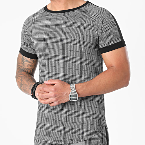Ensemble De Survêtement A Carreaux Et Bandes 5003-A Gris Anthracite Noir