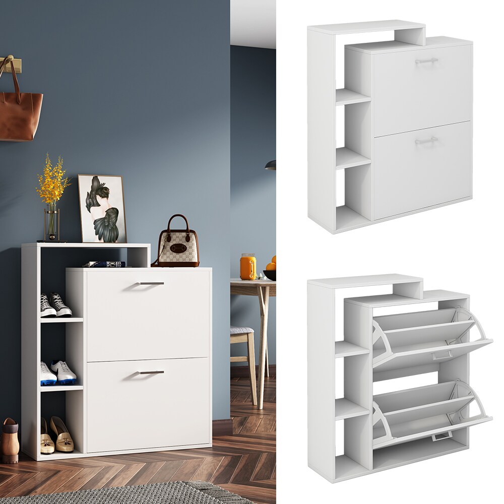 Oskar-Store Schuhschrank Tobias Weiß, 80 x 90 cm, 2-fach Schuhkipper mit Regal