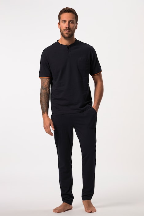 Schlafanzug, Zweiteiler, Henley, lange Hose, bis 8 XL