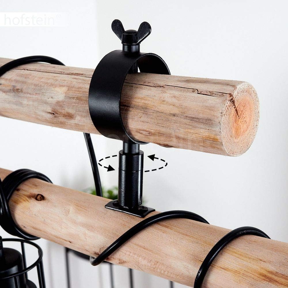 Deckenleuchte Gondo, 6-flammige Zimmerlampe aus Metall in schwarz und naturfarbenen Holz, Leuchtenköpfe sind individuell einstellbar, Deckenlampe im Retro/Boho Style, 6 x E27, ohne Leuchtmittel