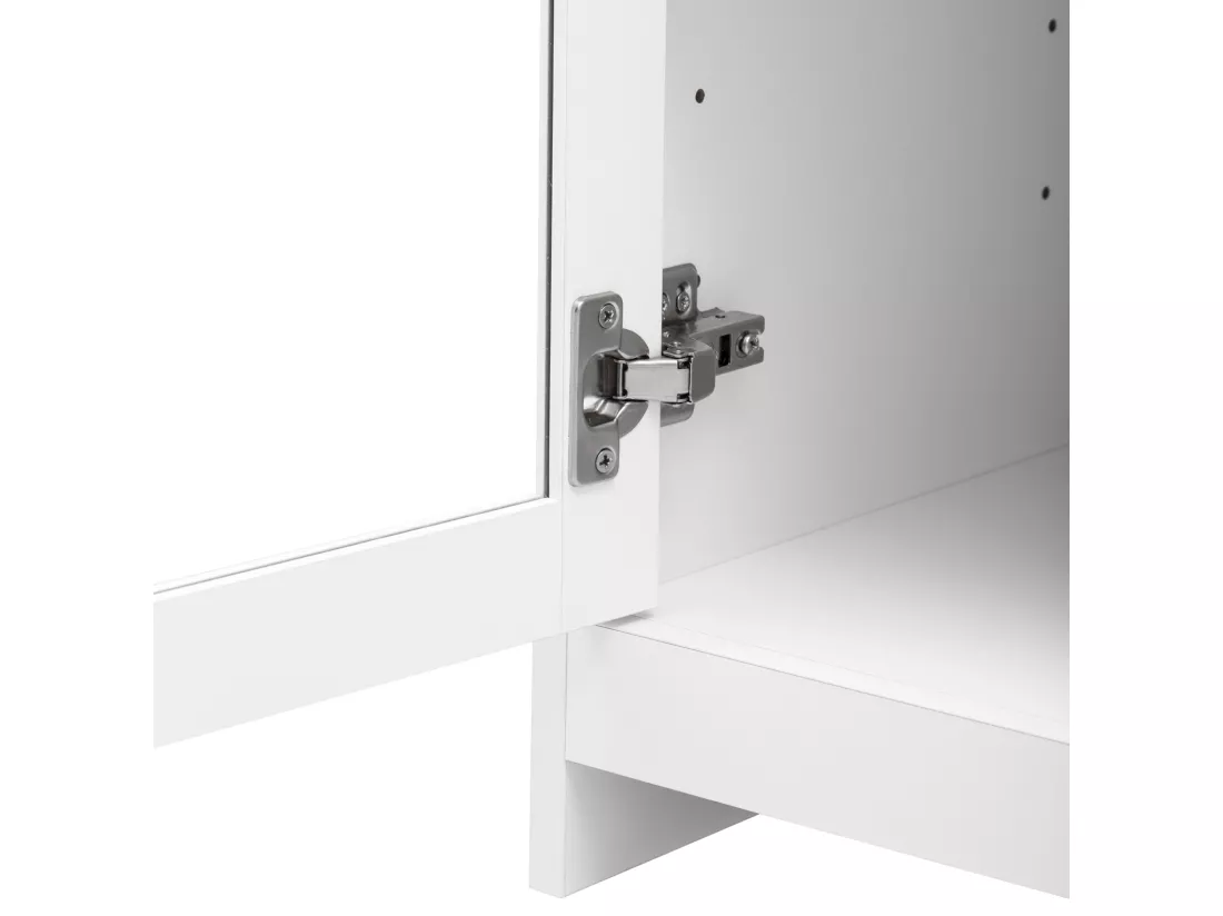 Buffet en bois blanc veiné 120 Lx37 Bx80H(cm) - Buffet avec 4portes avec verre et 2 tiroir pour cuisine, salon, salle à manger - Blanc