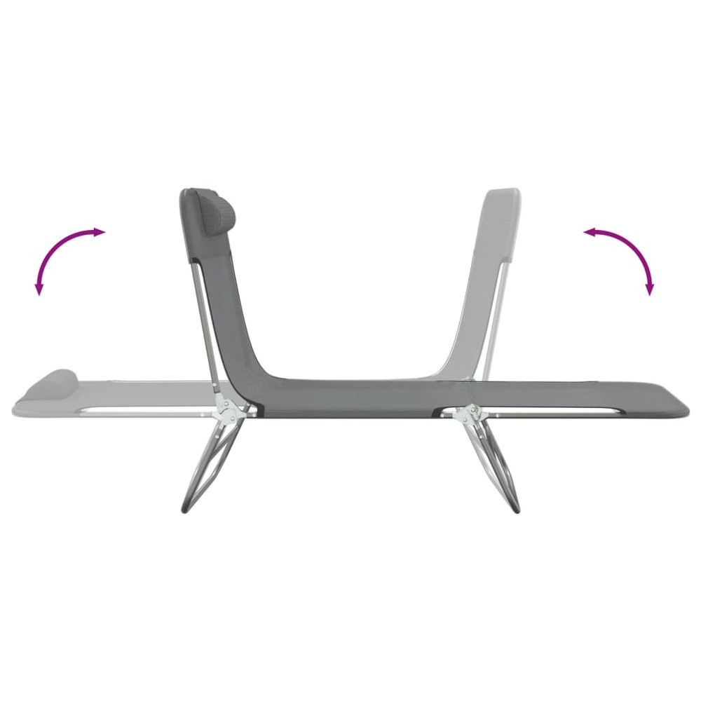 Chaises longues pliables 2 pcs gris textilène et acier