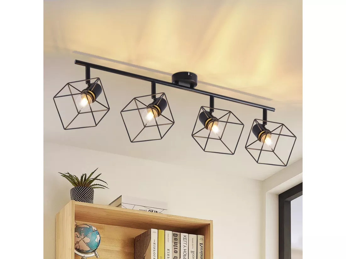 NETTLIFE Spot de plafond noir E14 plafonnier orientable à 350° vintage métal salon orientable sans ampoule
