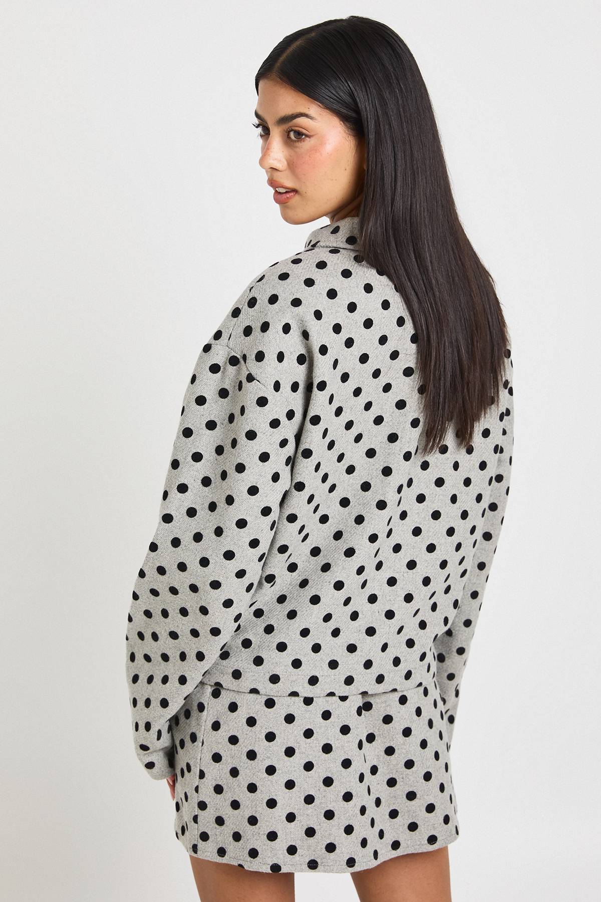 boohoo Veste À Col À Pois Effet Laine